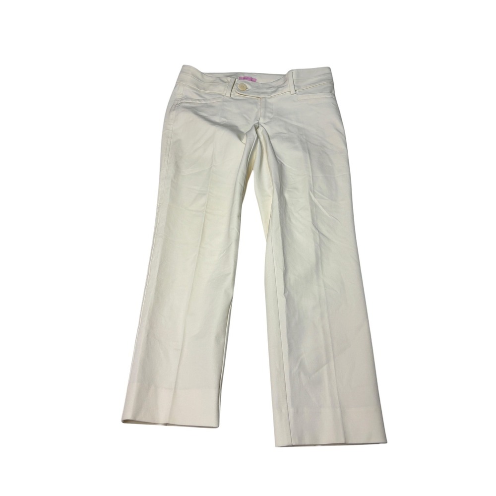 Lilly Pulitzer Off White Straight Leg Stretch Trousers Pants Womens Size 8 33X27